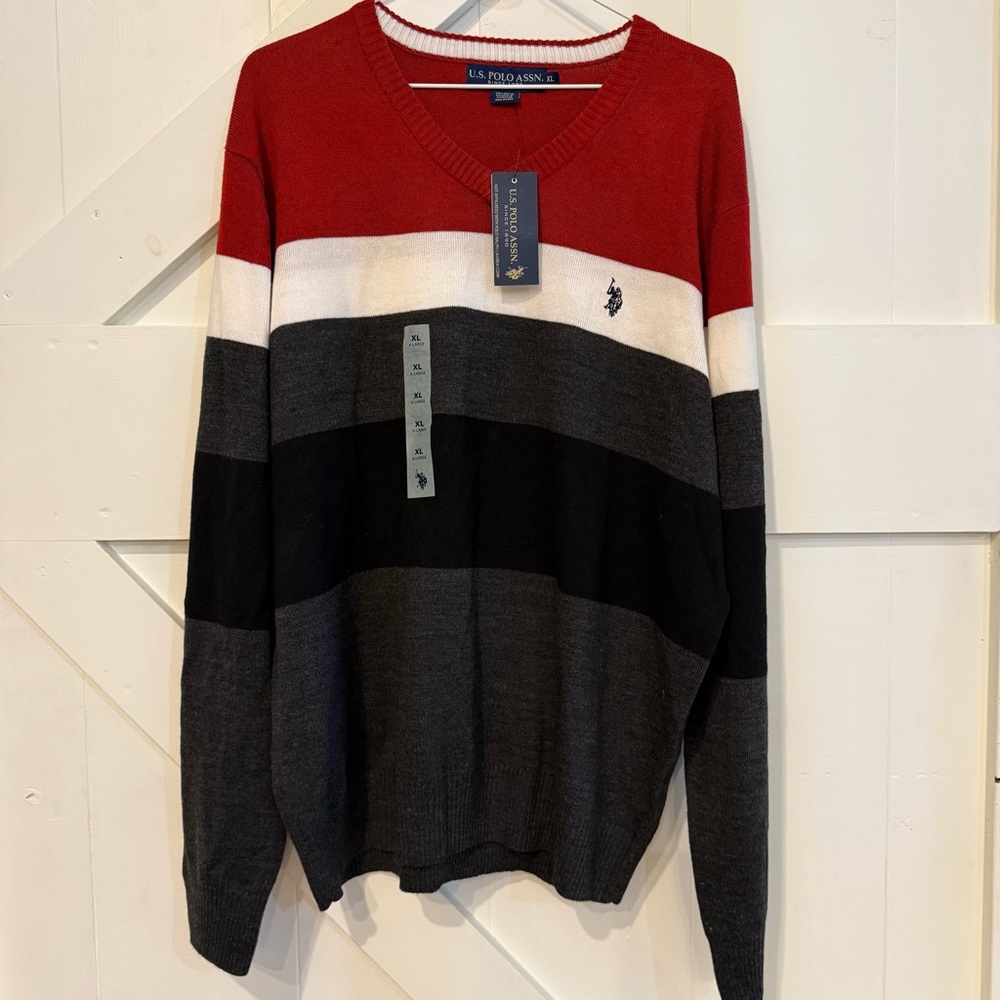NWT U.S. Polo‎ Assn. Since 1890 Multicolor Stripe V-Neck XL Pullover Sweater